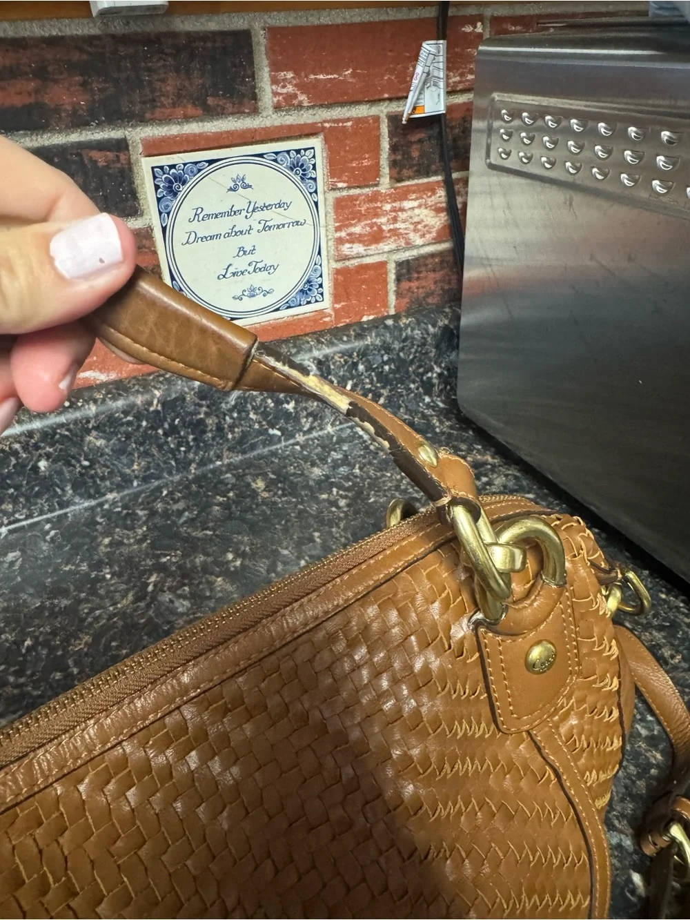 Coach Kristin Woven Leather Round Satchel F23048 Cognac Crossbody-Project Bag